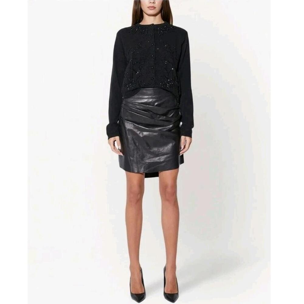 RTA Doris Ruched Zip Black Leather Mini Skirt NWT SZ 2 $800 FARFETCH